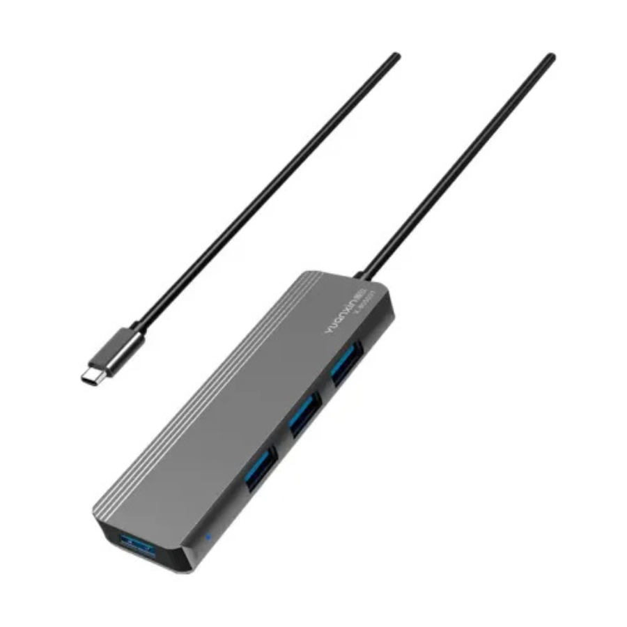 YUANXIN X-80503T TYPE C MALE TO QUAD USB FEMALE BALCK HUB